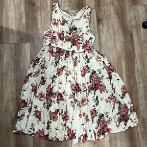 Vintage 90s Starina Cream Pink Red Floral Mini Dress medium